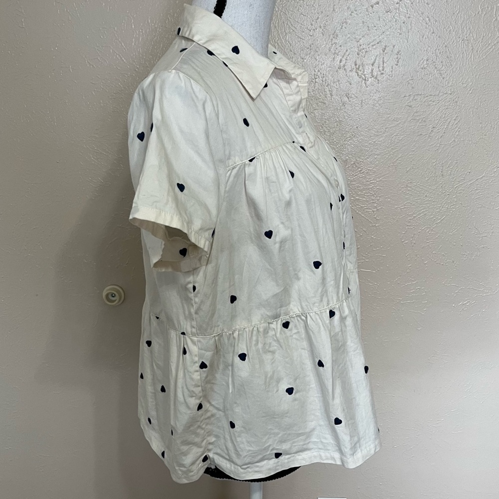 SOLD E Madewell Seamed Heart Print Button Down Short Sleeve Shirt Womens Medium - Picture 4 of 11